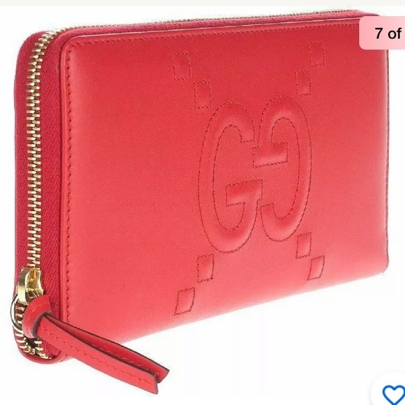 Gucci Red Leather Gg Zip Around Wallet Clutch bag - Picture 2 of 8